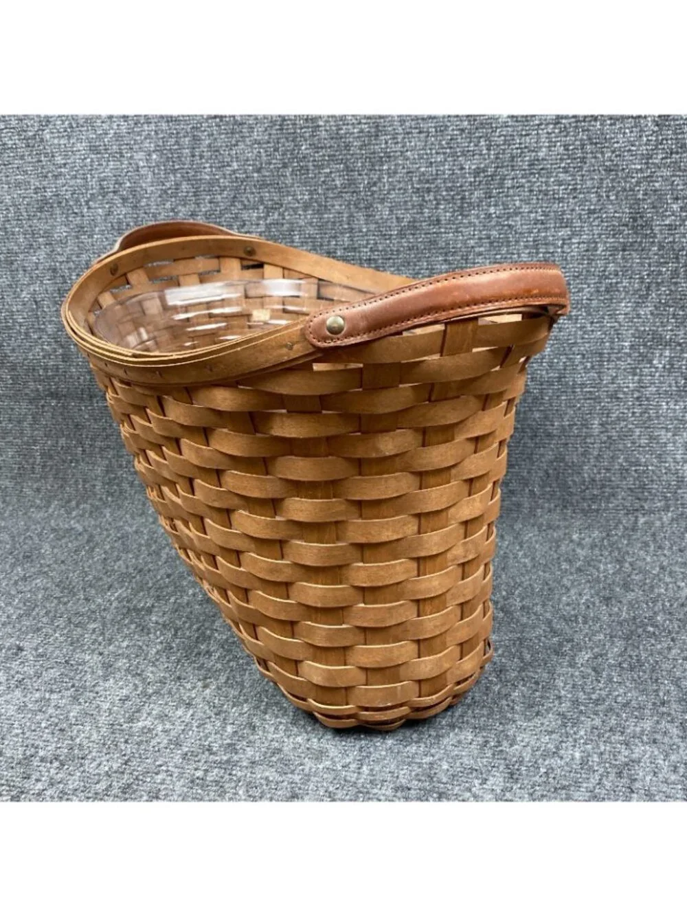 Longaberger 2006 Library Basket Rich Brown Leather Handles Protector Signed USA